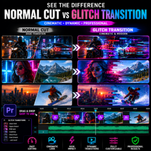 40+ Cinematic Glitch Transitions Pack for Adobe Premiere Pro