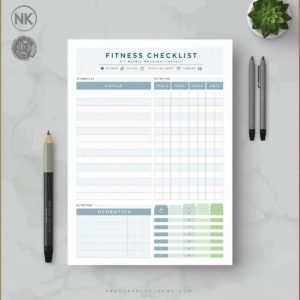 Fitness Checklist Printable with PLR Resell Rights.